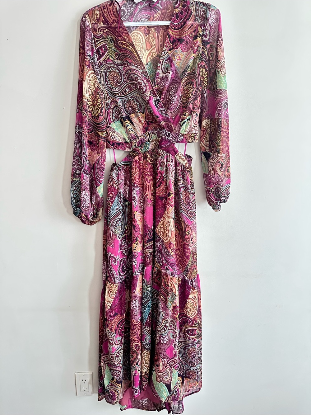 Zara Pink Paisley Long Sleeve Wrap Maxi Dress